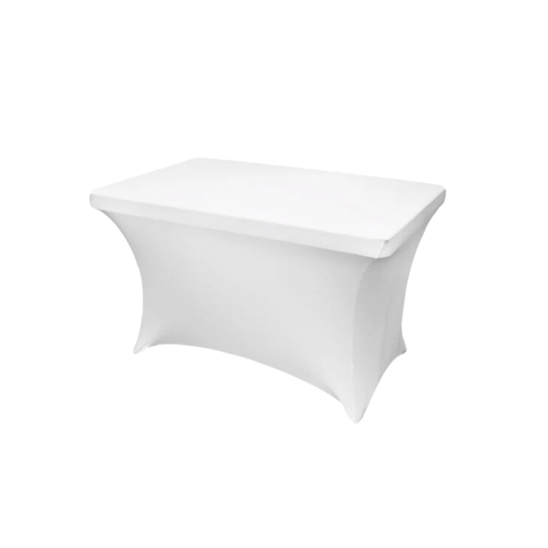 White Spandex Tablecloth for 4 ft Rectangular Table