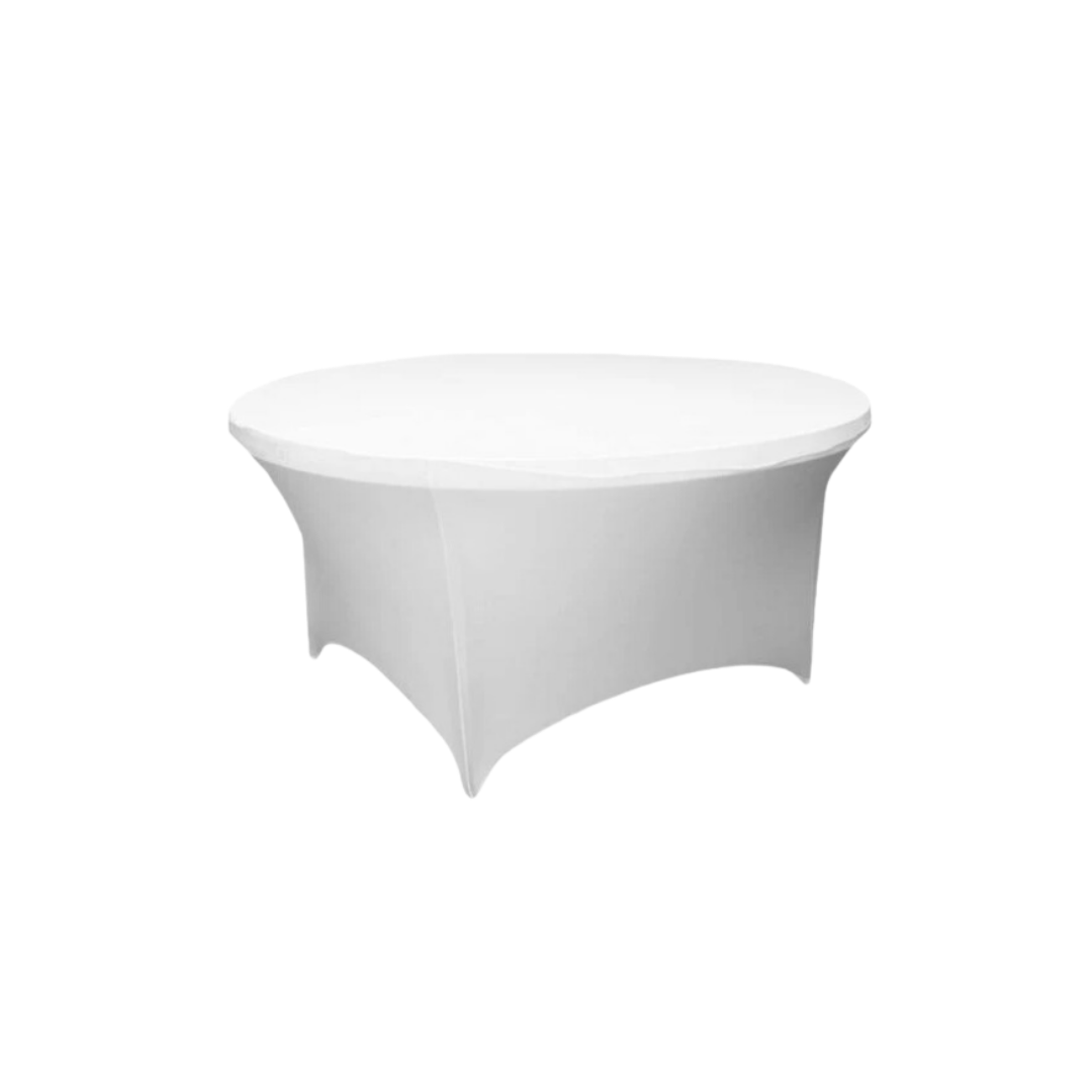 60 Inch White Spandex Tablecloth for Round Table