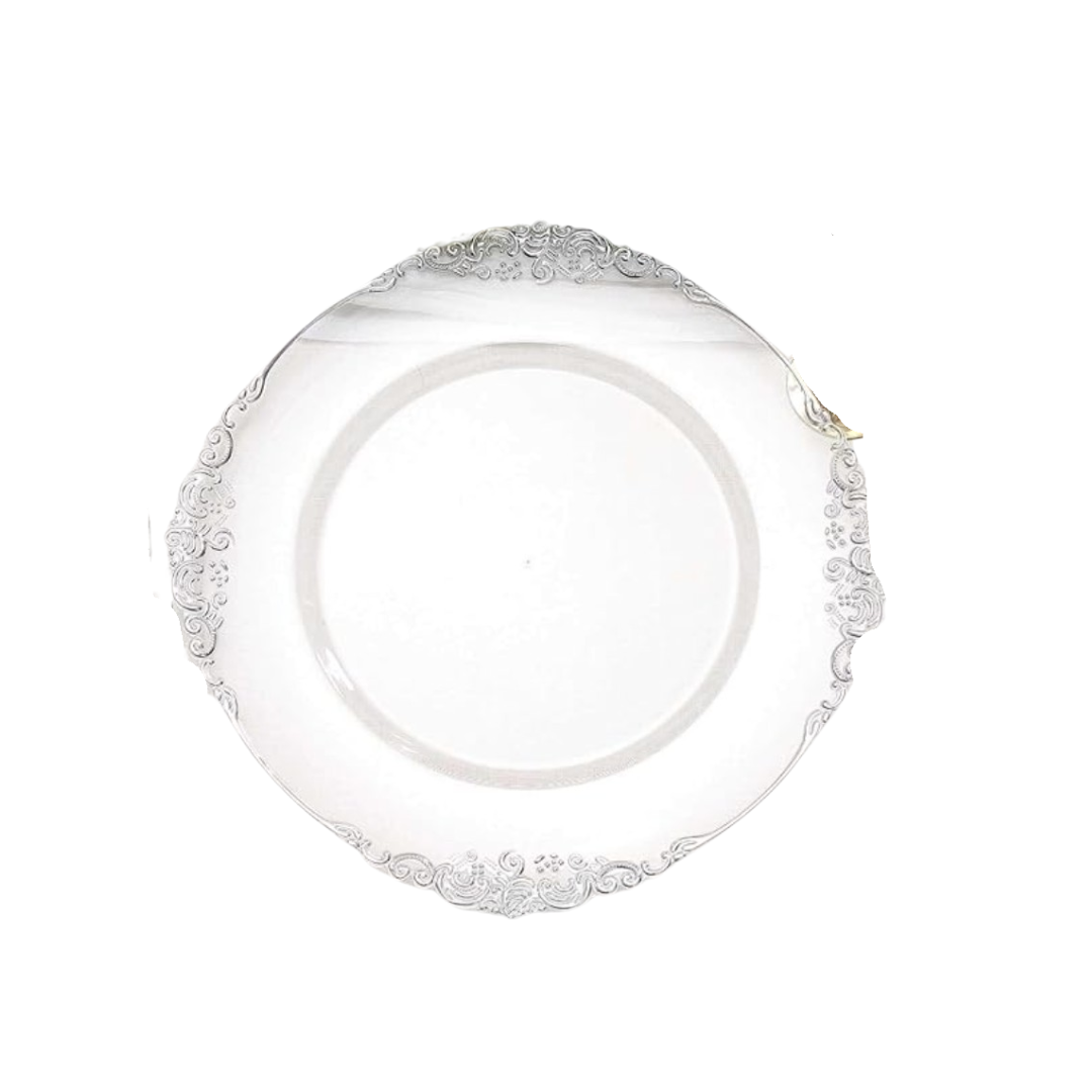 Stylish Plastic Clear Silver Charger Plate