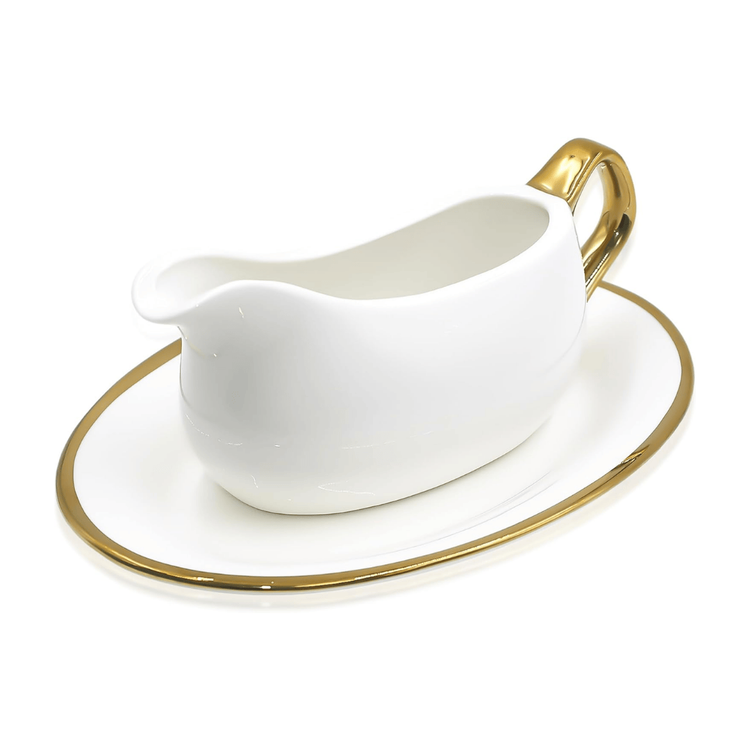 Luxury Porcelain Gravy Boat with Gold Accents