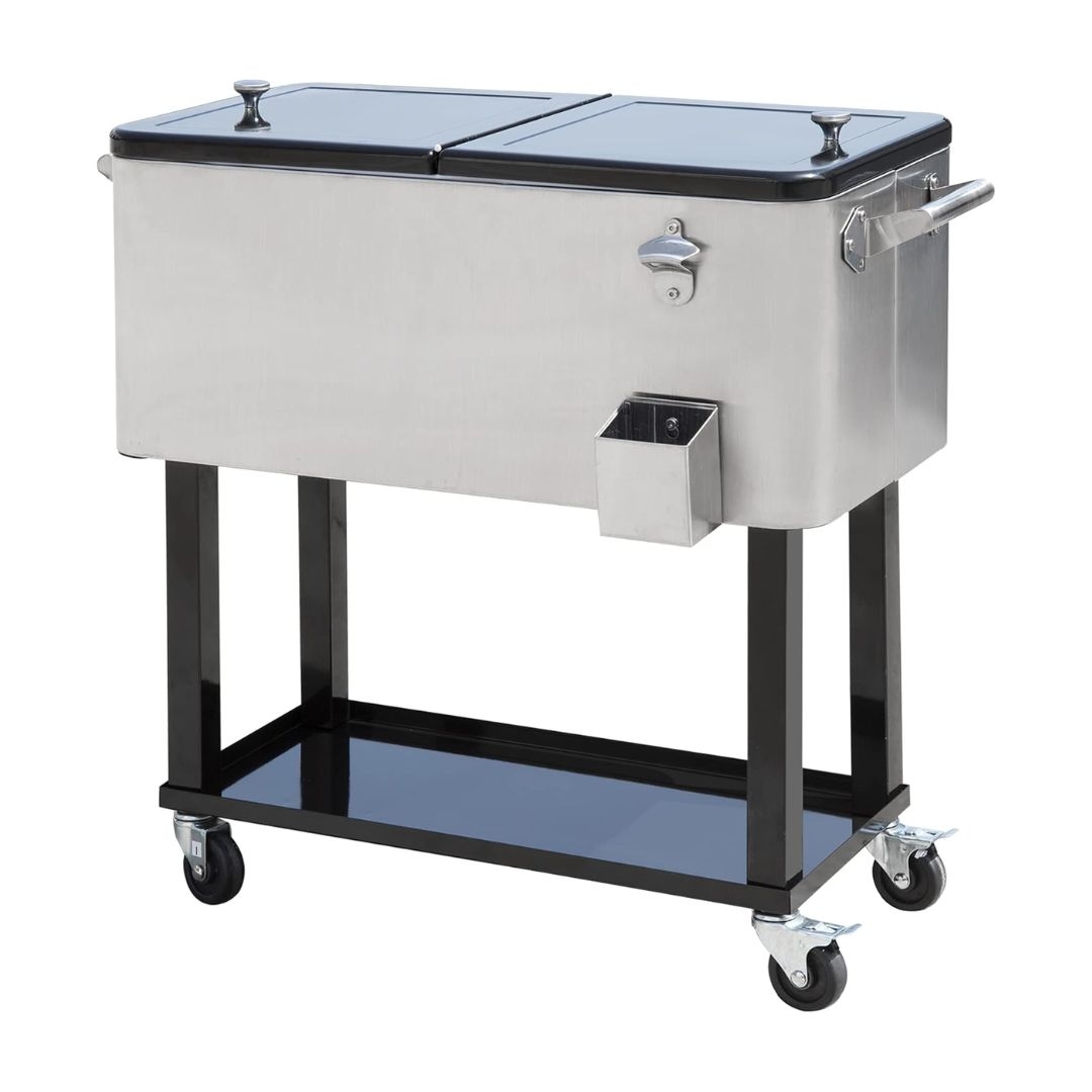 80 QT Rolling Cooling Bin – Outdoor Drink Cooler Cart