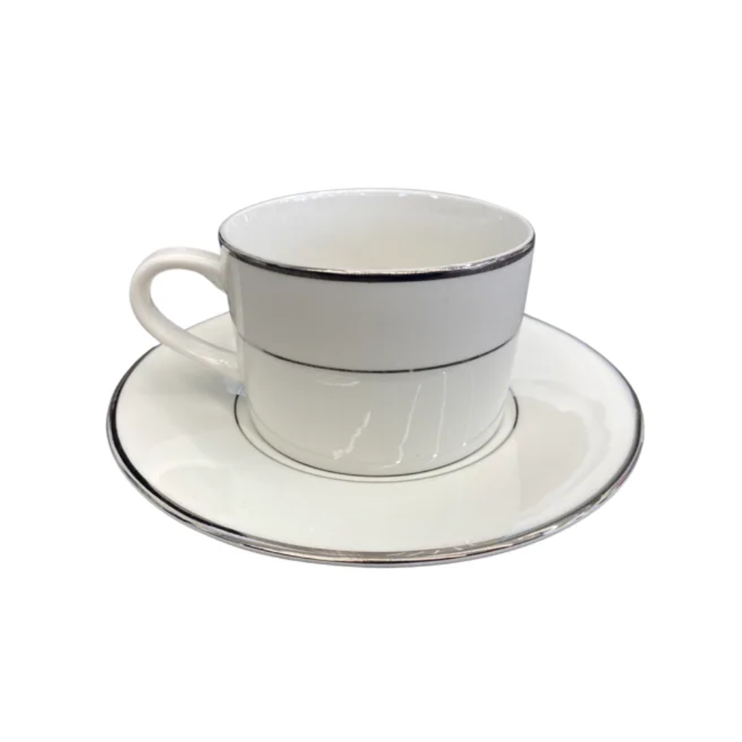 Coffee Cup (China White with Silver Band)